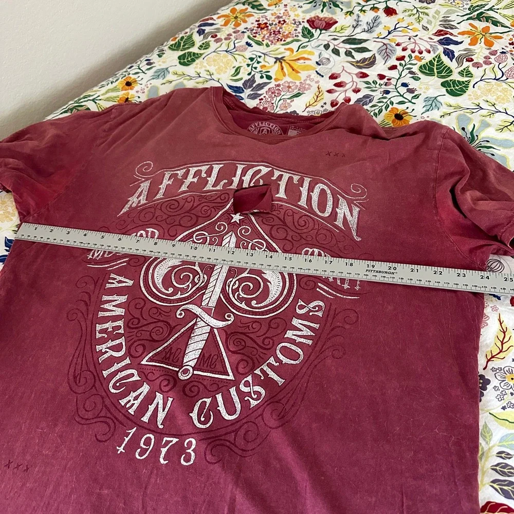 Affliction T-Shirt Mens 2XL Red American Customs Skull Biker‎ Graphic Distressed